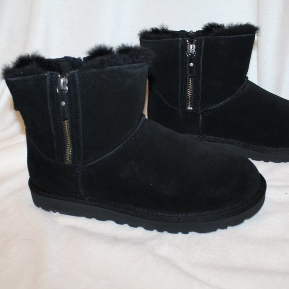UGG BLACK WATER‎ RESISTANT DOUBLE ZIP MINI BOOTS - Picture 2 of 9